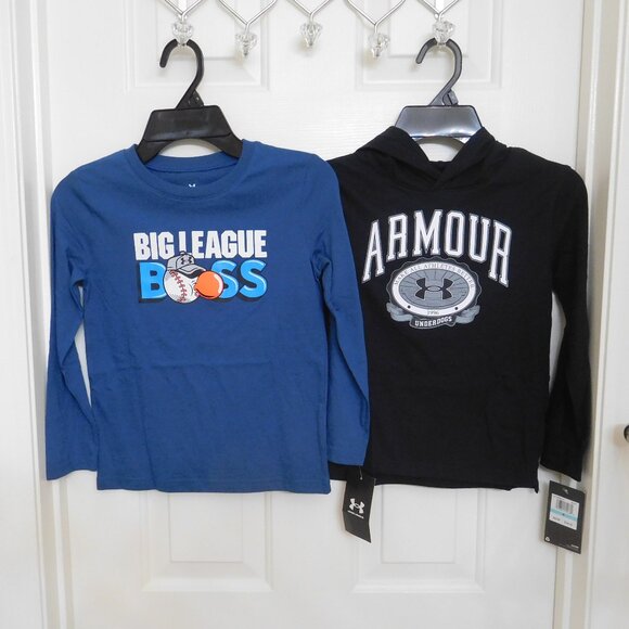 NWT 2 Under Armour Long Sleeve Shirts Black Hooded & Blue Baseball sz 5 - Picture 1 of 1